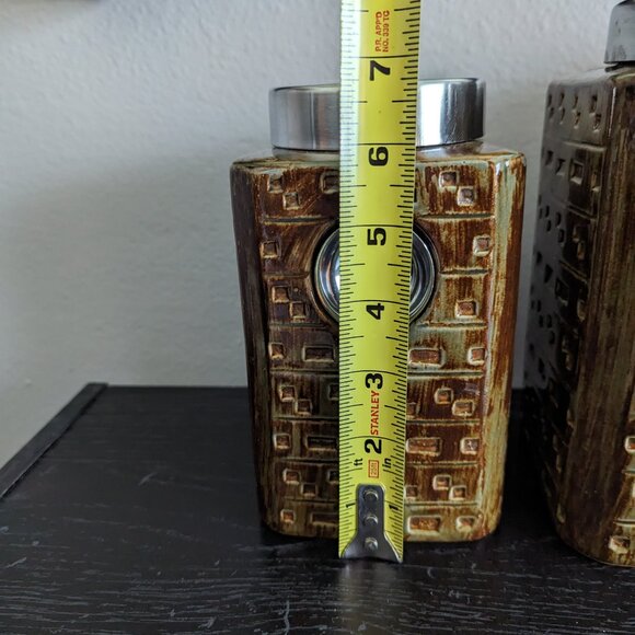 Pier One Imports Stoneware Canister Set Metal Megnet Scoops Textured - Picture 9 of 15